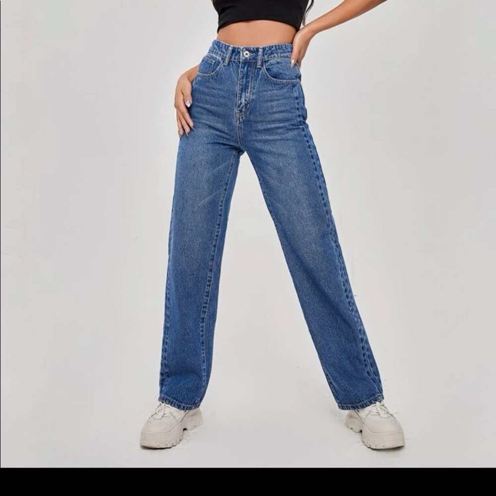 High waisted straight leg jeans